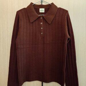 Khaite Brown Ribbed Polo Collar Sweater - Luxury Knit Top